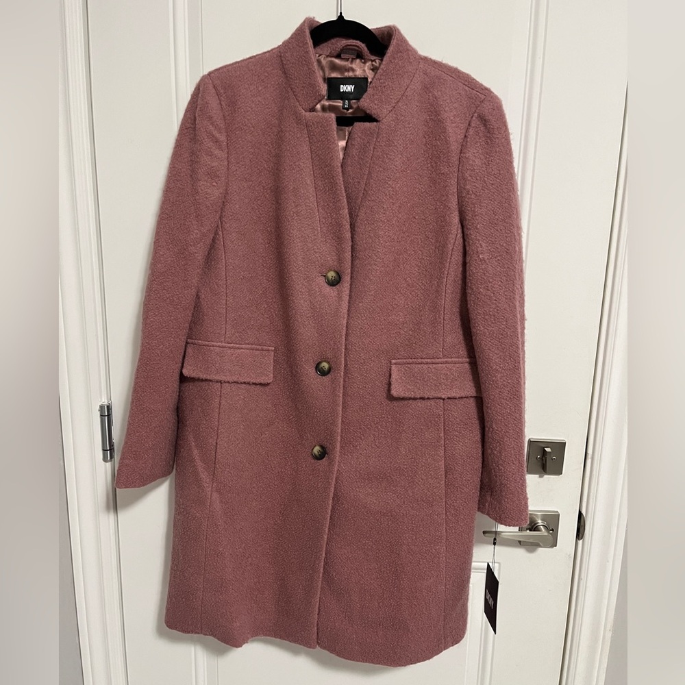 NWT - DKNY Women’s Wool Blended Single Breasted Boucle Walker Coat - Size XL